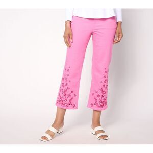 Ryan Simkhai Eyeshop Women's Pants Sz 16 True Denim Wide Leg Crop Pink